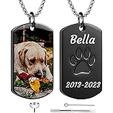 Funnylife Personalized Pet Urn Necklaces for Dog Cat Ashes Custom Photo Text Stainless Steel Cremation Jewelry Pet Loss Memorial Gift
