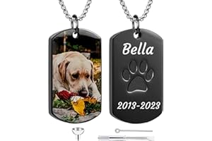 Funnylife Personalized Pet Urn Necklaces for Dog Cat Ashes Custom Photo Text Stainless Steel Cremation Jewelry Pet Loss Memor