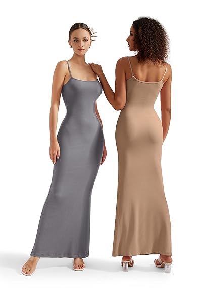SUUKSESS WOMEN RIBBED LONG SLIP MAXI DRESS SLEEVELESS SEXY BODYCON DRESSES (GREY,L)