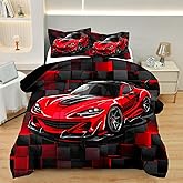 ASKOTU Race Car Twin Boy Bedding Set, Red Sports Car Comforter Set Twin Size for Boys, 3 Pcs Cool Twin Bedding Set for Boys