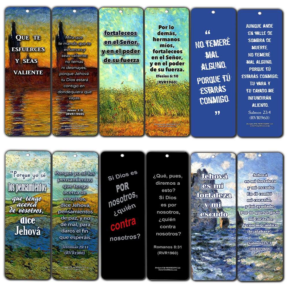 Spanish Religious Bookmarks Cards - Be Strong (12-Pack) RVR 1960 - Marcador de Libros Cristianos para Hombres Mujeres - Bible Scripture Prayer Cards - War Room Décor for Adults Men Women Teens Kids