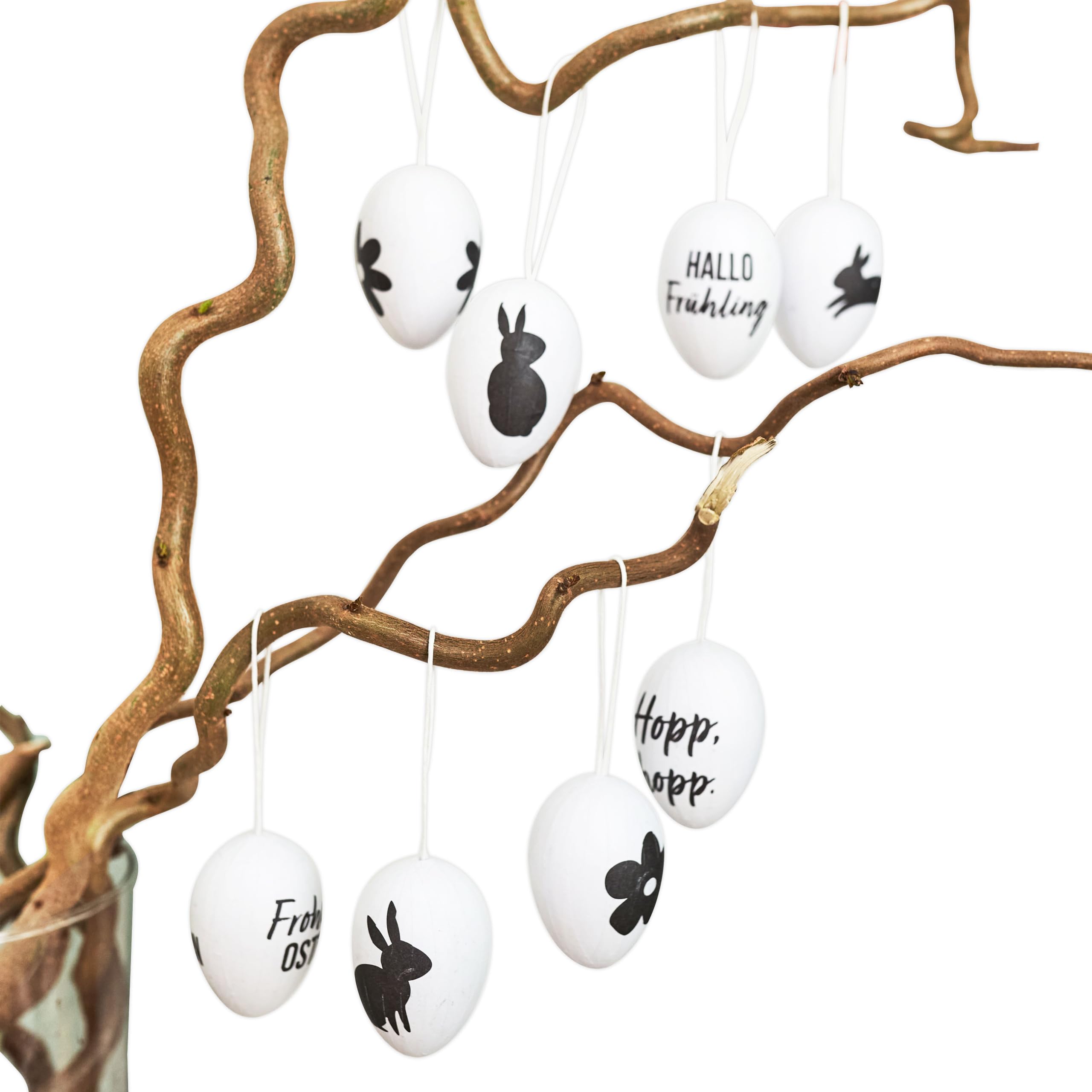 PAPIERDRACHEN 8 Printed Easter Eggs in Papier-Mâché Look – Black and White – Versatile Easter Decoration – Happy Easter Party