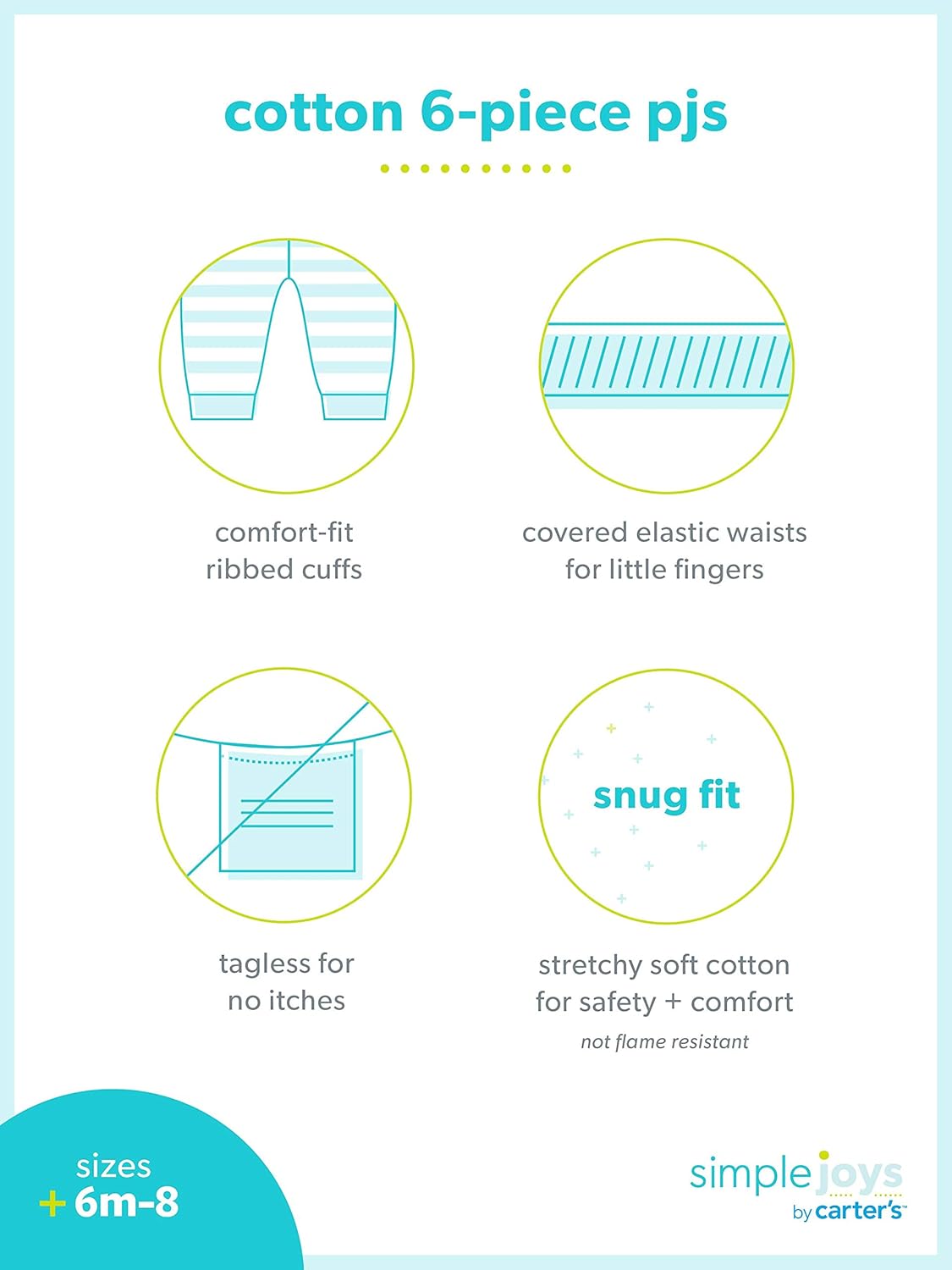 Simple Joys by Carter's Baby, Little Kid, and Toddler Girls' 6-Piece Snug Fit Cotton Pajama Set: Clothing