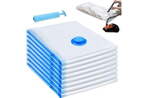 HATISAN 8 Pack Large Vacuum Storage Bags, Vacuum Seal Bags for Clothing with Hand Pump, 80% Space Saver Bags for Clothes, Pillows, Comforters and Blankets, Home Travel Essentials