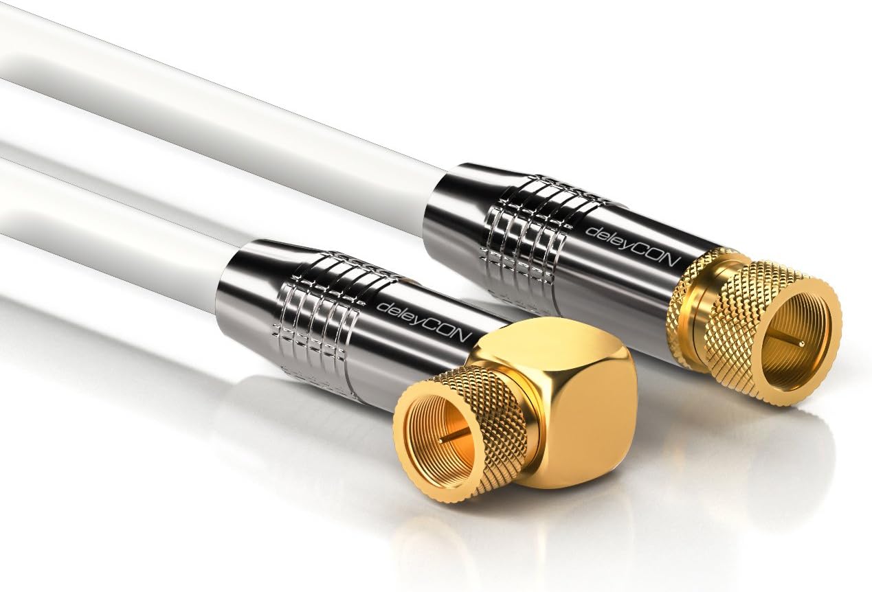 deleyCON SAT Cable - 90°/Straight - Gold Plated, White, 12.5m - Image 3