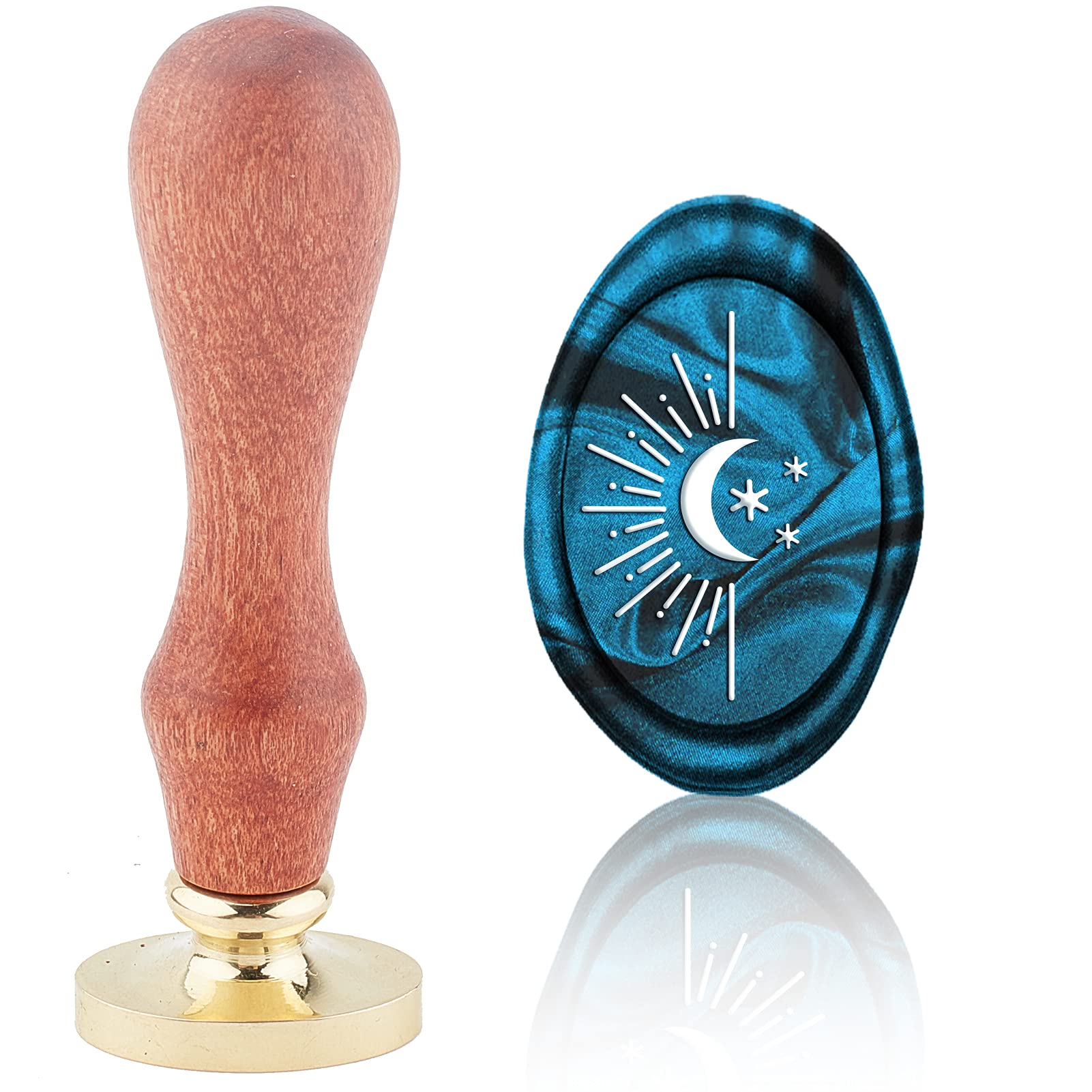 CRASPIRE Wax Seal Stamp Moon and Stars, Oval Sealing Stamp Head with Wooden Handle for Wedding Invitation Card Bottle Gift Business Thanks