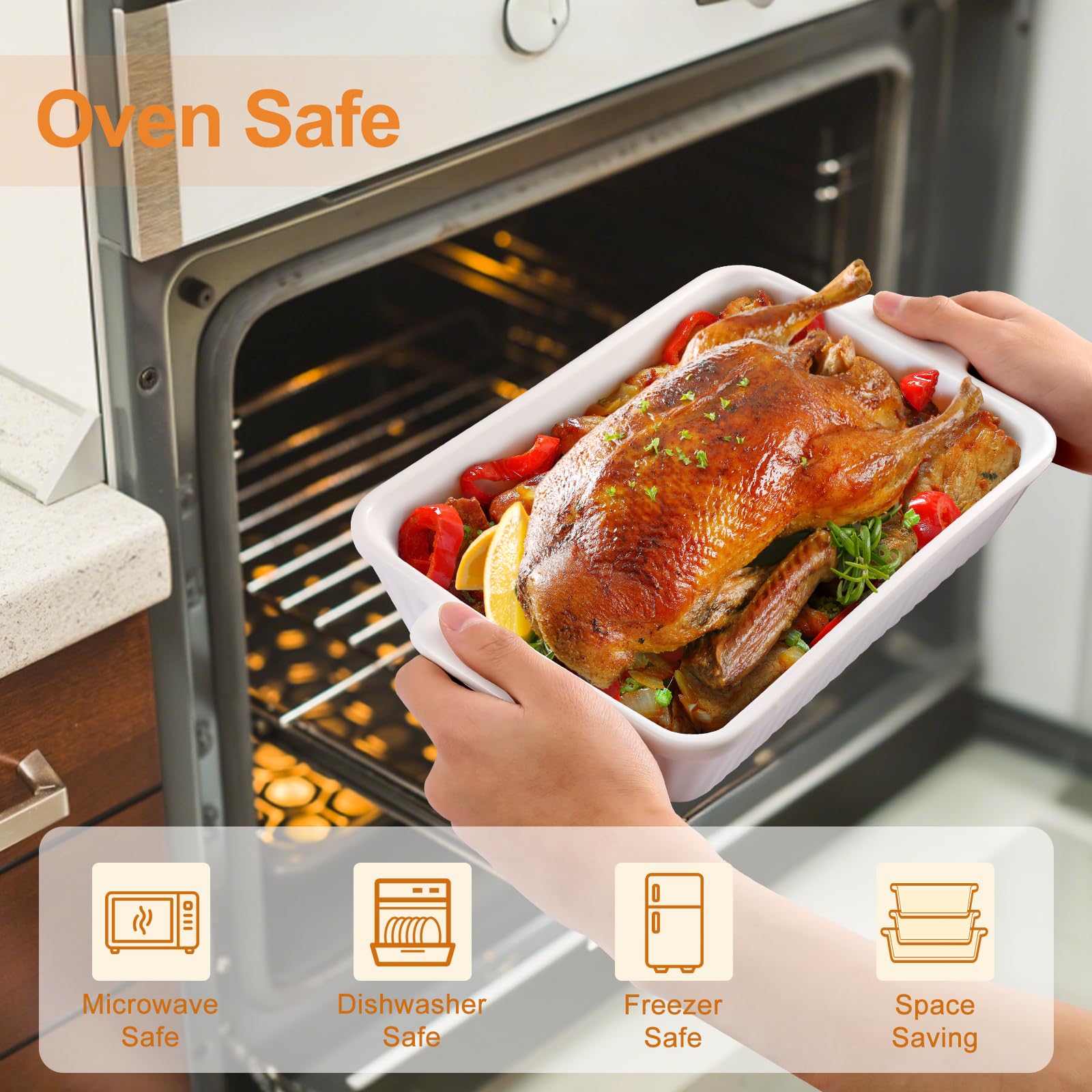 Bakeway Casserole Dishes for Oven, Ceramic Baking Dish Set with Handles, Porcelain Rectangular Lasagna Pan Deep of 3, Oven-Safe Bakeware Sets for Cooking, Kitchen, Holiday Gifts (15.5