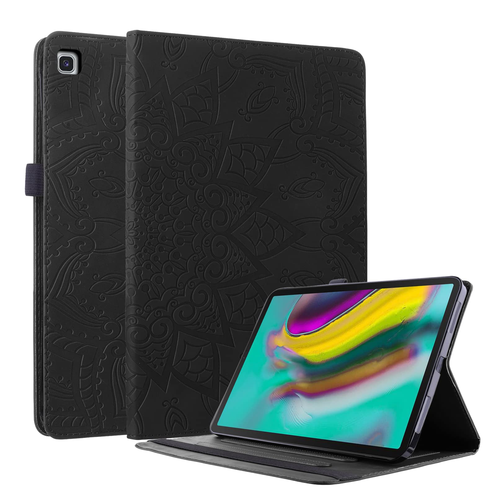 Lspcase Galaxy Tab S5e Case Mandala Flower Pattern Flip Wallet Cover Stand Function Tablet Protector with Card Slot and Pen Holder for Samsung Galaxy Tab S5e 10.5 Inch 2019 SM-T720 SM-T725 Black