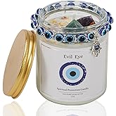 LIKEYO Evil Eye Candle - Evil Eye Decor, Blue Crystal Infused, 7 Oz Spiritual Protection Jar Candle for Relaxing,Chakra,Luck,Healing,Good Energy