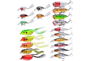 Aorace Fishing Lures Kit Mixed Including Minnow Popper Crank Baits with Hooks for Saltwater Freshwater Trout Bass Salmon Fishing