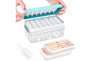 Ice Cube Tray with Lid and Bin, 56 pcs Ice Cubes Molds, Ice Trays for Freezer, Ice Cube Tray Mold, with 2 Trays, Ice Freezer 