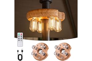 OPOIRA Wood Grain Patio Umbrella Light with Remote Control, Rechargeable Cordless LED Edison Bulbs Pole Light with 10 Brightness Levels for Garden, Patio, Backyard, Camping or BBQ (2 Pack)