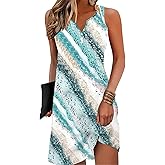 Disamer Womens Summer Dress 2025 Casual Button Down V Neck Sleeveless Boho Floral Beach Sundresses Vacation A-Line Dresses,Striped Foam,Medium