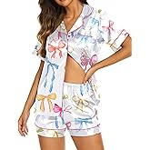 Ekouaer Silk Pajamas for Women Short Sleeve Sleepwear Soft Button Down Loungewear 2 Piece Satin Pjs Shorts Set