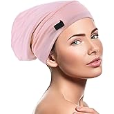 Satin Bonnet for Sleeping, Silk Bonnet for Women, Adjustable Hair Cover, Sleeping Cap for Hair Protection, Sleep Cap with Elastic Tie Band, Pink Satin Lined Beanie for Curly-Hair Caring