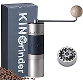 【Sliver】KINGrinder K6 Manual Coffee Grinder Straight Handle Stainless Burr | Supports grind settings for various brewing methods such as pour-over and espresso