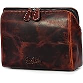 Premium Leather Toiletry Bag, Small Travel Dopp Kit, Dark Brown