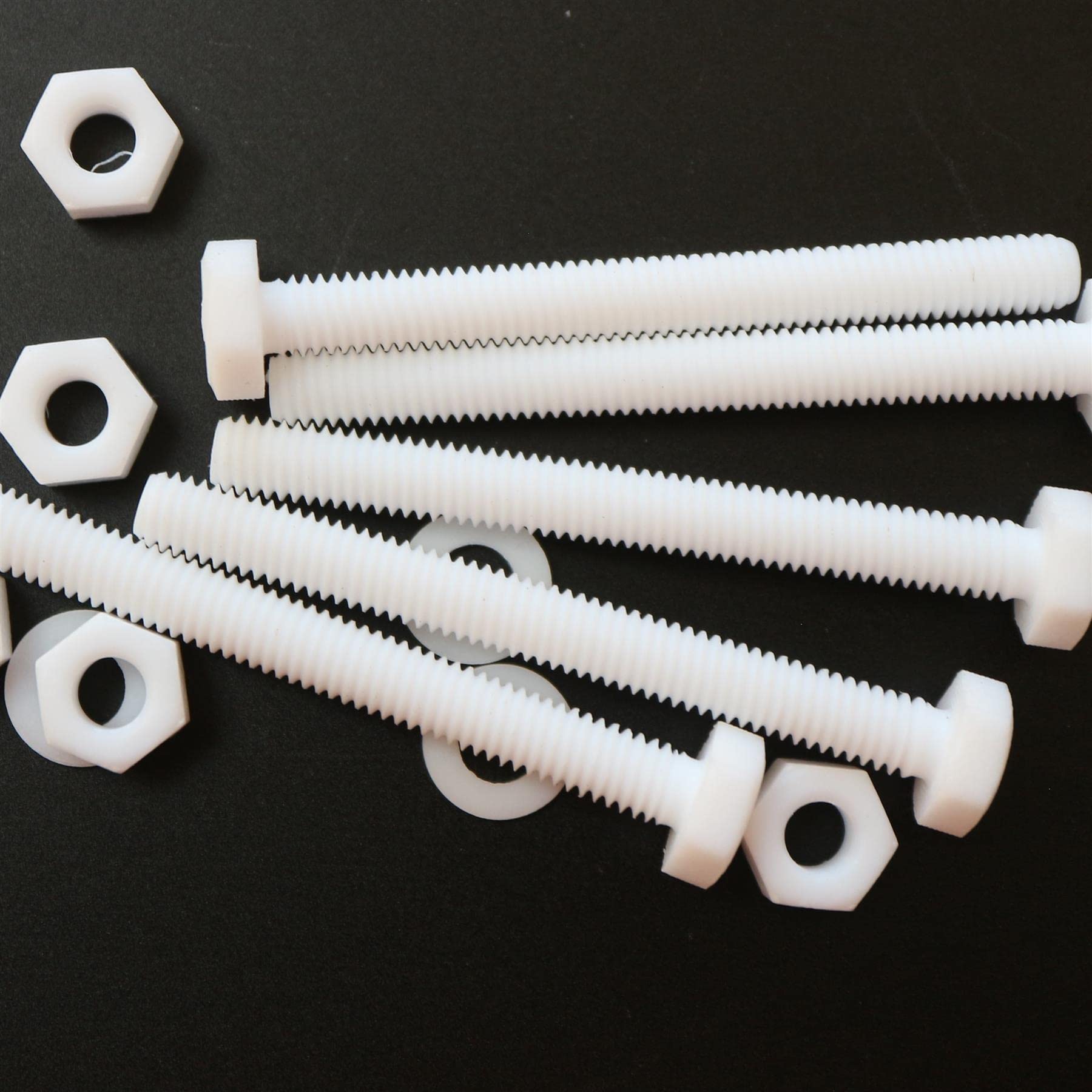 5X PTFE Hex Head, M6 x 60mm, Plastic Nuts and Bolts (Screws), Washers, Fluoropolymer Polytetrafluoroethylene