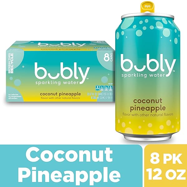 BUBLY SPARKLING WATER, COCONUT PINEAPPLE, ZERO SUGAR & ZERO CALORIES, SELTZER WATER, 12 FL OZ CANS (PACK OF 8)