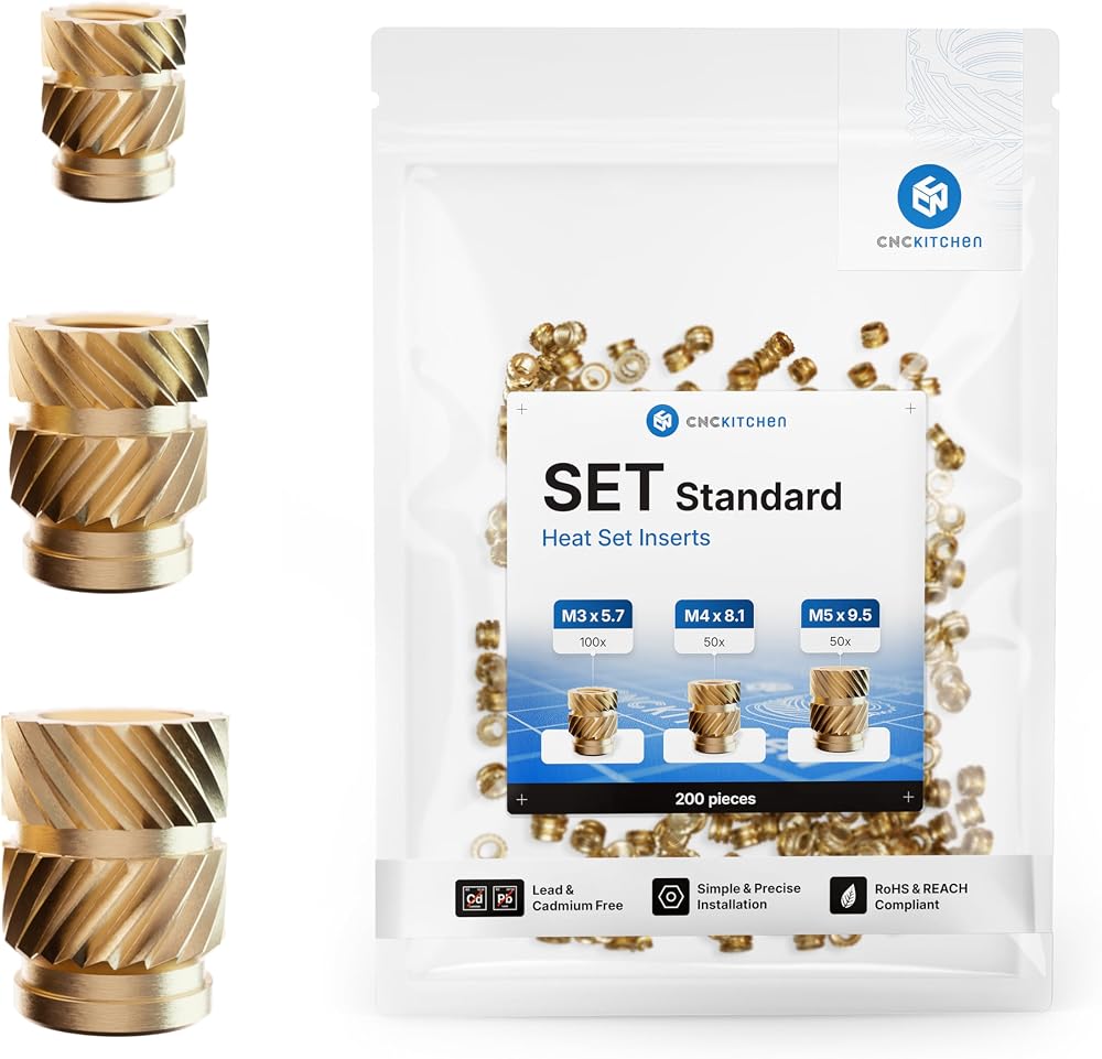CNC KITCHEN Thread Inserts Brass 200pc M3 M4 M5 3D Print PLA PETG ABS RoHS