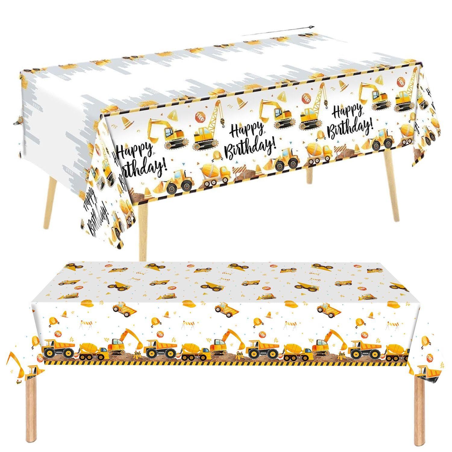 VEHYEGOI 2 Pieces Construction Truck Theme Tablecloths, Waterproof Plastic Tablecloths, Party Decoration Tablecloths, Creative Tablecloths, Party Supplies, Party Table Decorations