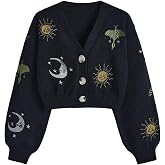 BEAUDRM Women's Butterfly Goth Cardigan Boho Floral Cropped Sweater | Gothic Clothes, Embroidered, Halloween, Witchy, Corporate Goth, Disturbia, Dark Academia