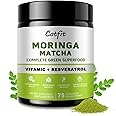 Catfit Moringa Powder with Matcha, Green Tea and Resveratrol, 4-in-1 Superfood for Energy, Immune, Digestion and Antioxidant Support, Vegan, Gluten-Free, 8oz