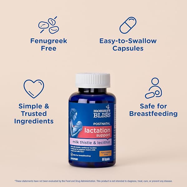 MOMMY’S BLISS POSTNATAL LACTATION SUPPORT, CONTAINS MILK THISTLE, SHATAVARI, AND LECITHIN, 1 BOTTLE (60 CAPSULES)