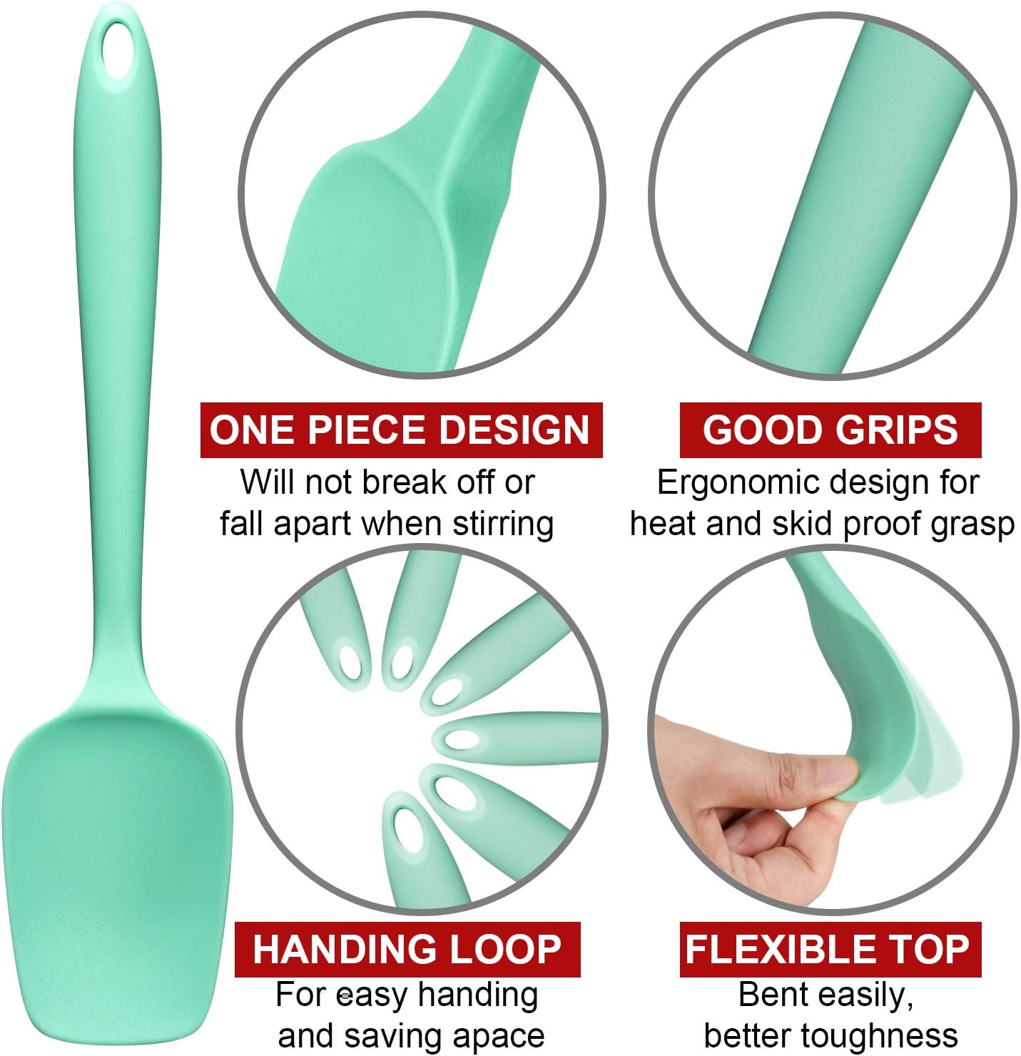 Silicone Spatula Set, G.a HOMEFAVOR Heat-Resistant Spatula - One Piece Seamless Design, Non-Stick Silicone with Reinforced Stainless Steel Core (6 Piece Set, Mint Green): Kitchen & Dining