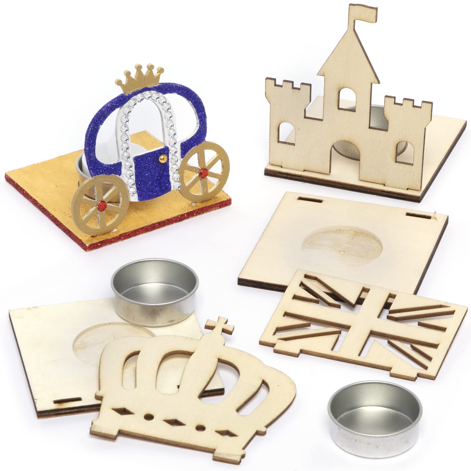 Baker Ross PJ192 Royal Tealight Craft Kit - Pack of 4, Wood Craft Kit for Kids