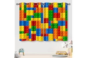 Aimego Building Blocks Blackout Curtains for Kids Girls Boys Teens bedroom Home Living room Decor, Colorful Funny Nursery Grommet Darkening Window Drapes 2 Panels, 42" x 63"