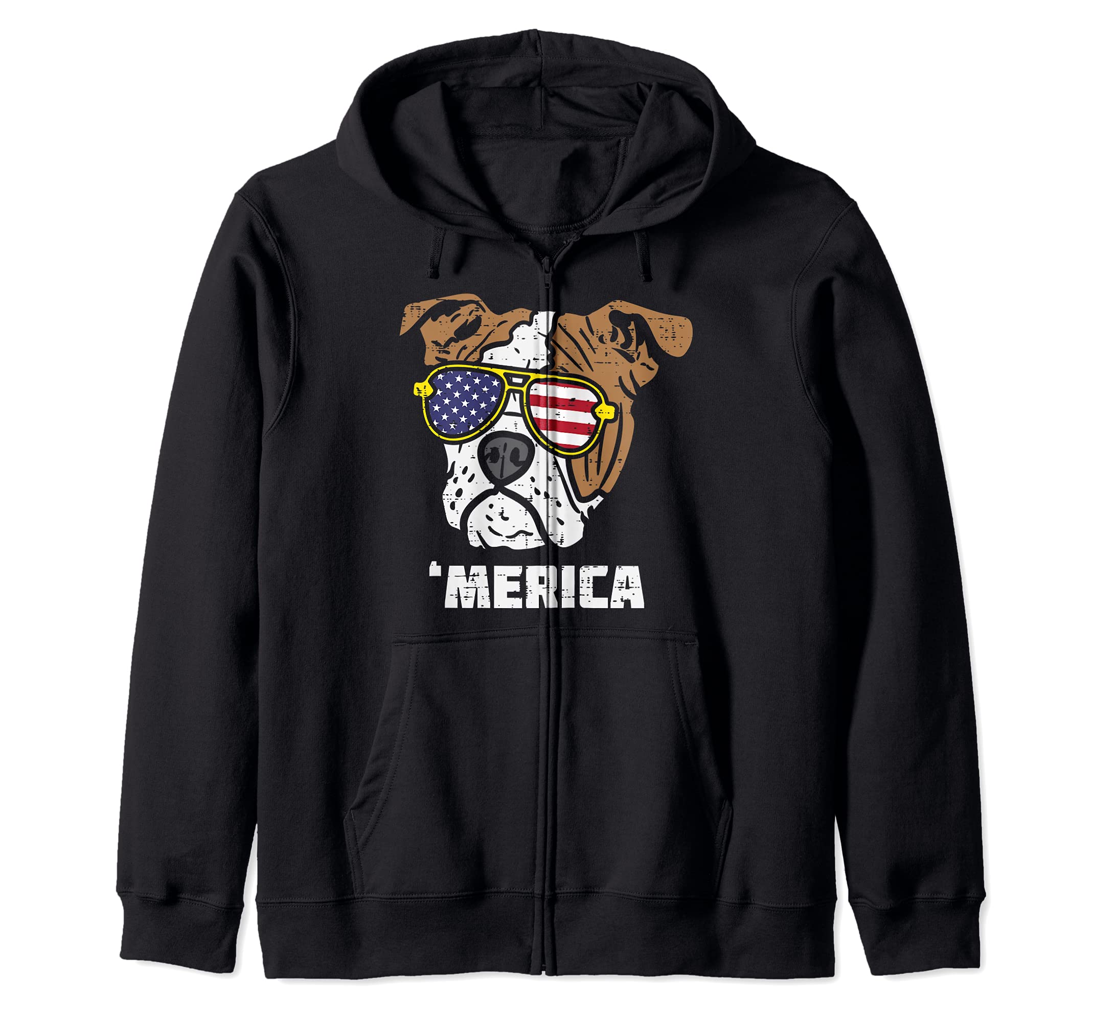 Merica English Bulldog American USA 4th Of July Fourth Dog Zip Hoodie