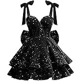 Gujach Sparkly Sequin Homecoming Dresses with Bow 2026 A Line Short Corset Formal Cocktail Gown