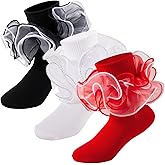 MKYSZLT Girls Ruffle Socks Toddler 4-Layer Big Fluffy Lace Frilly Dress Socks Turn Cuff Fancy Pageant Sock Little Girl Kids