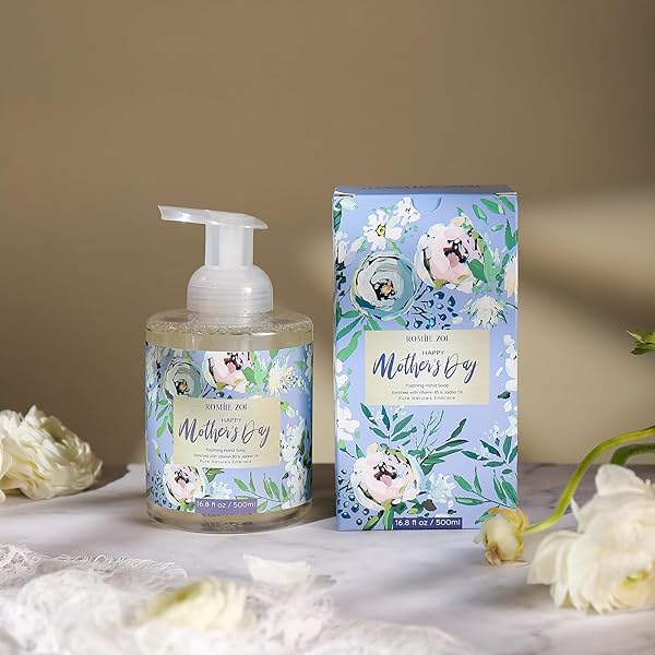 ROMIIE ZOI FOAMING HAND SOAP FOR MOTHER’S DAY GIFT BASKET – LUXURY FLORAL DESIGN, INFUSED WITH ROSE SCENTED AROMA – 500 ML / 16.8 FL OZ