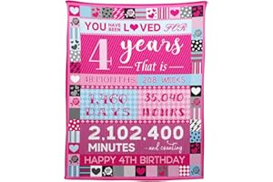 YISUMEI 4 Year Old Girl Birthday Gifts, Pink Love Rose Elements Happy Birthday Blanket, Ideal Birthday Party Decoration for Kids, 50"x60"