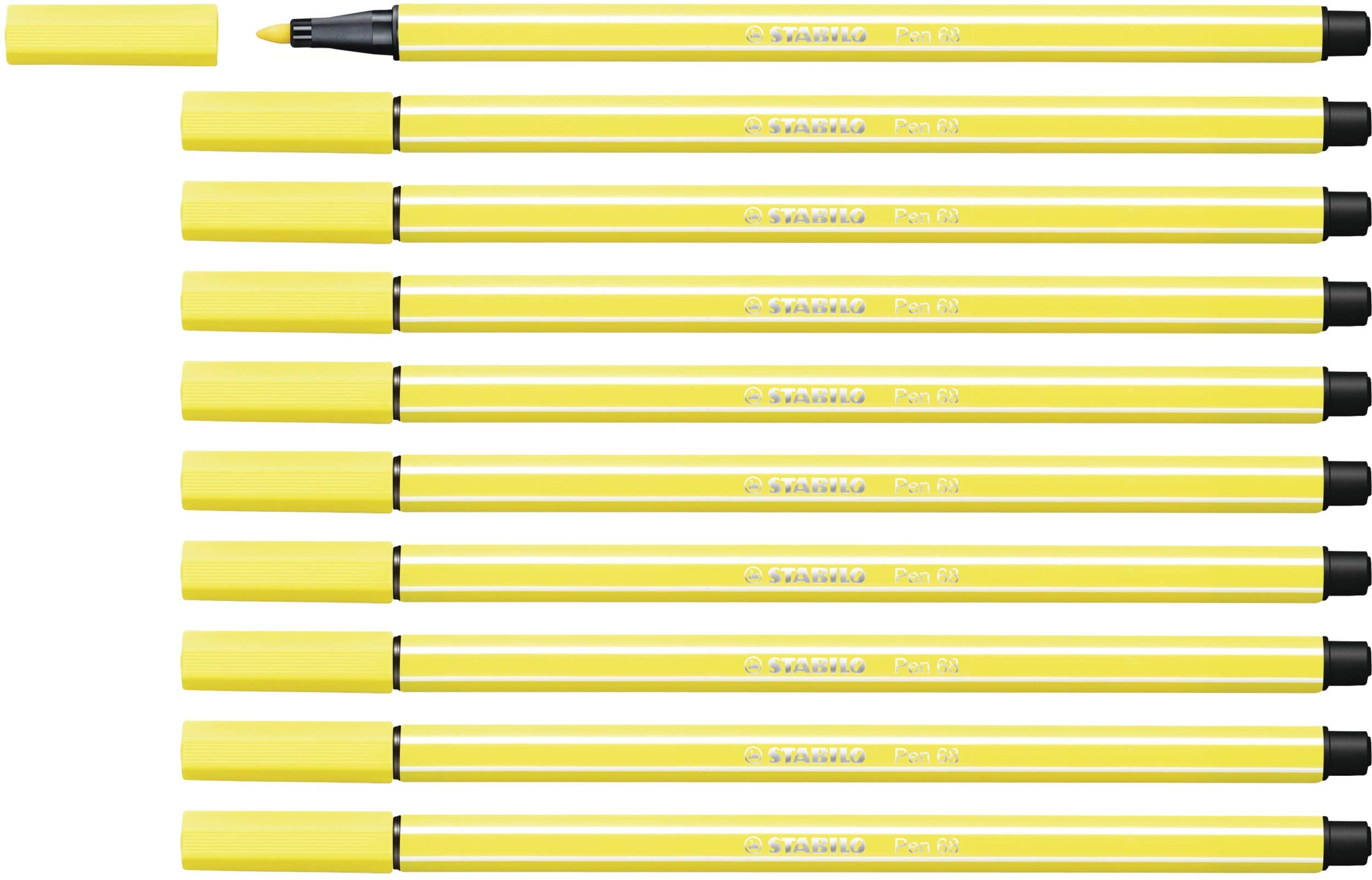STABILO Pen 68 - Premium Fibre-Tip Pen - Pack of 10 - Lemon Yellow — image 1