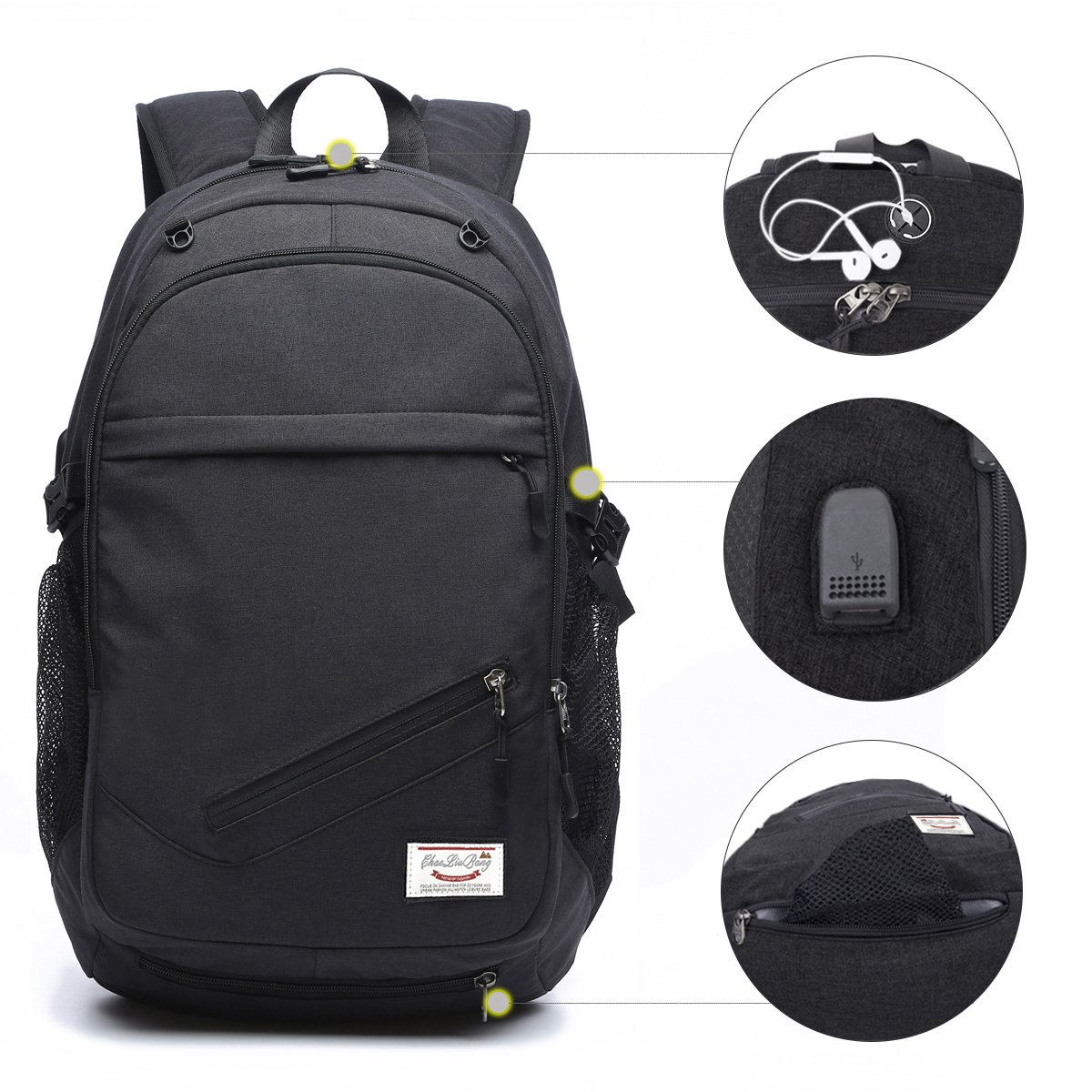 Rucksack Männer Chrislley Wasserdicht Faltbarer Rucksack Mit Basketball Net Und USB Ladeanschluss 15 6 Zoll Leinwand Sport Casual Schule Rucksack Schwarz