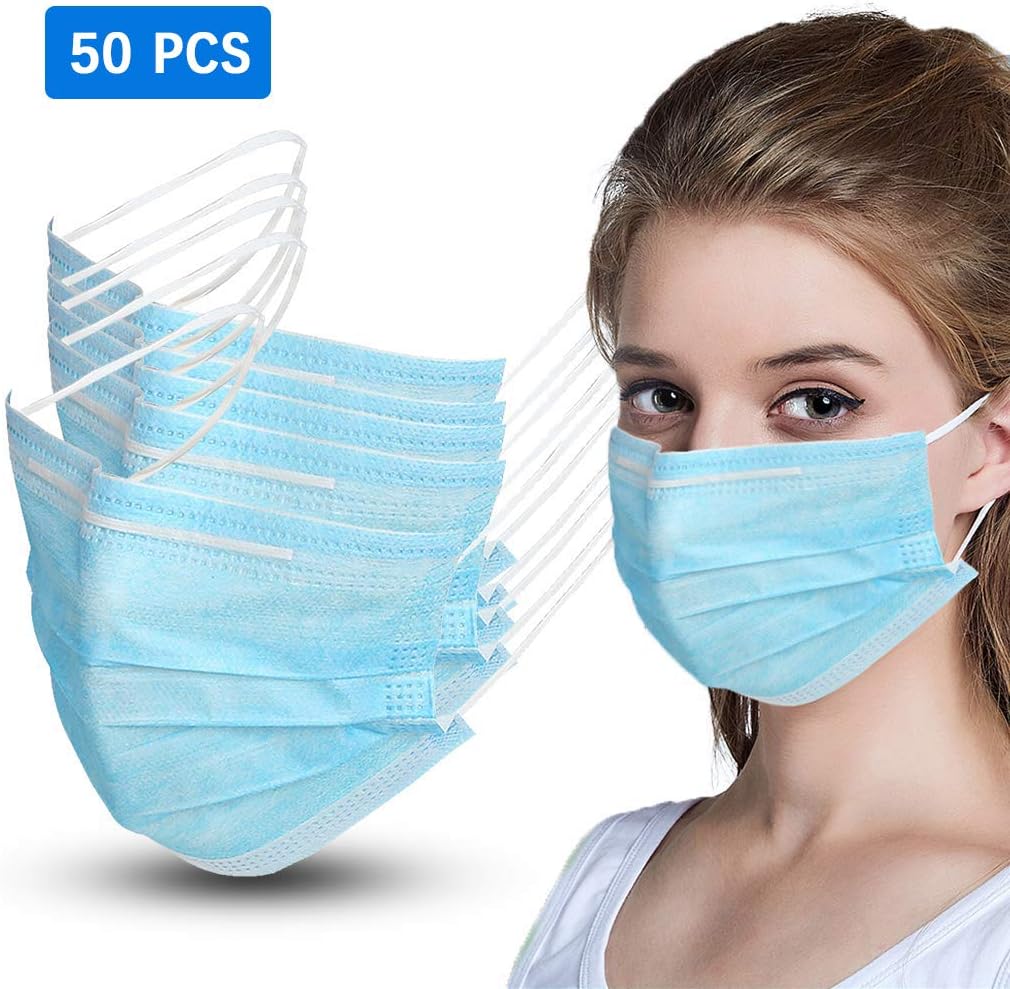 50 Pcs Disposable Surgical Mask Ear Loop Face Masks Medical Mask Germ Protection Surgical Dust Filter Earloop Mouth Cover-Blue