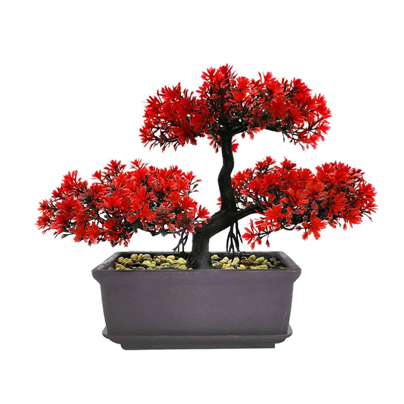Jiakalamo Fake Plants Artificial Bonsai Tree Potted Faux Living Room Table Indoor Decor Japanese Simulation Pine Greeting Guests Potted for Home Decoration,Office/Windowsill/Yard(Red)