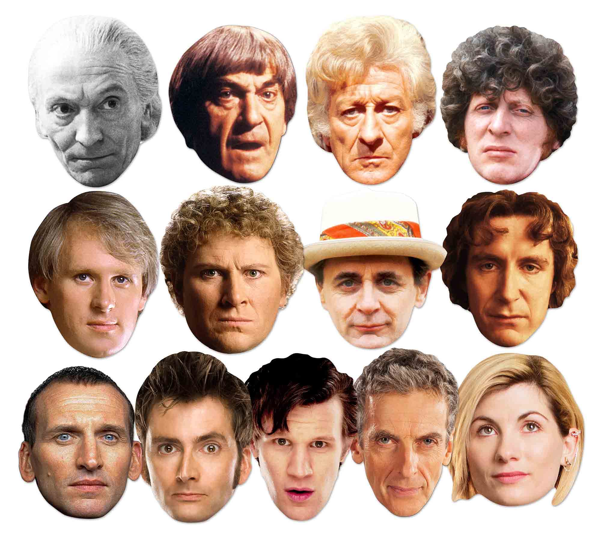 Star Cutouts SMP427 Doctor Who Thirteen Doctors Mask Pack – 13-Piece Cardboard Mask Set for Parties, Collectors & Fan Events