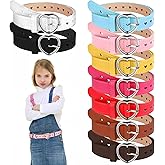 Meyeyaia 9 Pcs Girls Belt Size 6-12 Kids,Nine Colors Elastic Adjustable PU Leather Kids Belts,Hollow Heart-Shaped Metal Buckle Waist Belt for Girls Dress Pants Denim Skirts