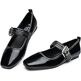 Trary Mary Jane Shoes Women Woven Flats for Women Dressy Ballet Flats Squared Toe Mary Jane Flats Shoes