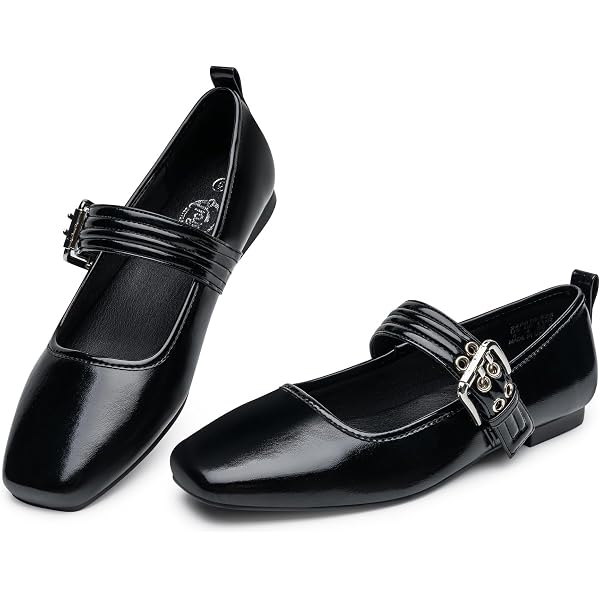 Black Square Toe Flats For Women THE ROW Ava Leather Mary Jane Ballet ...