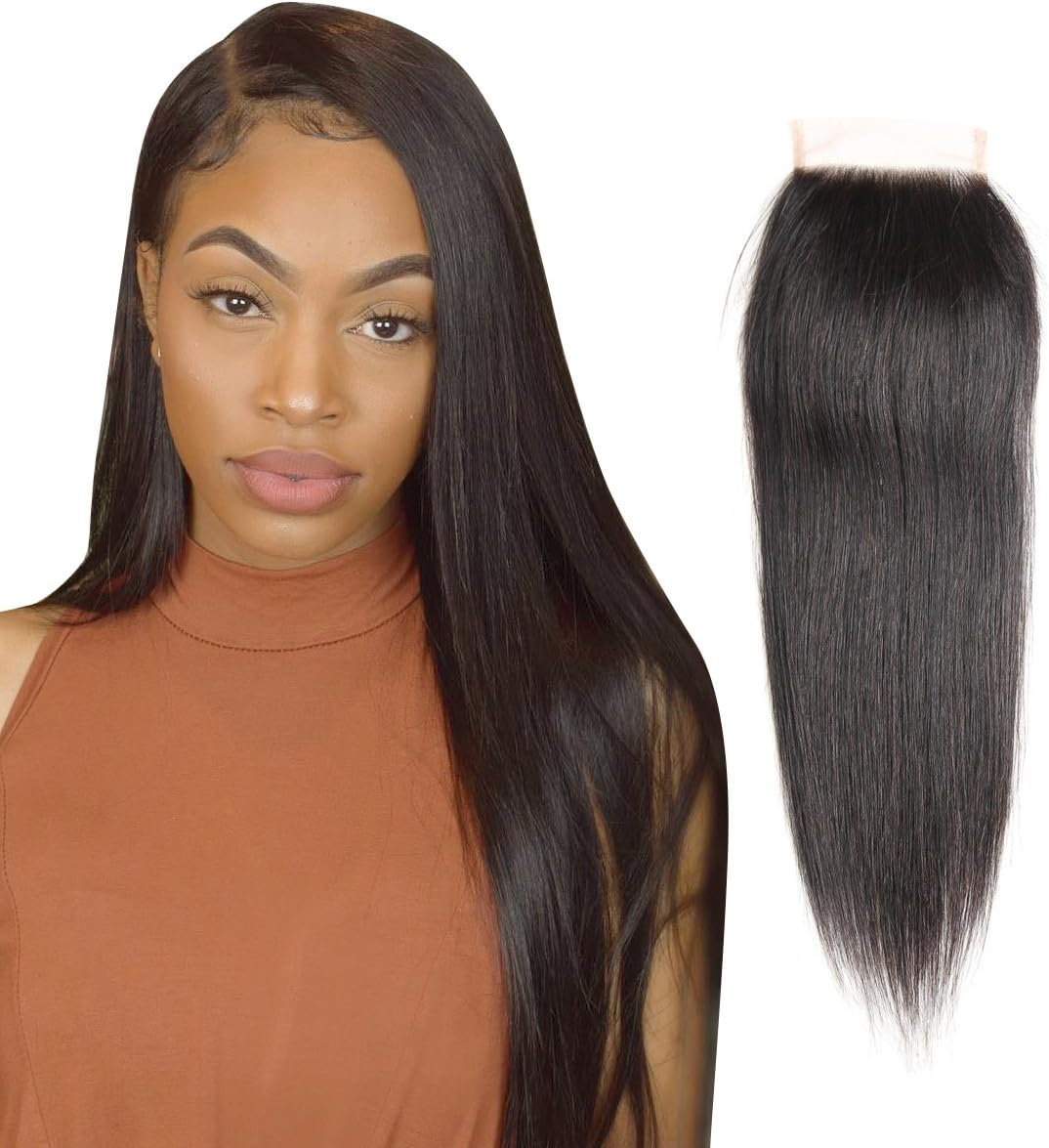 Puddinghair Free Part Closure Straight Virgin Brazilian Hair 4“x4“ Lace Closure 130% Density Natural Black Unprocessed Human Hair Closure (10")