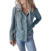 HERILIOS Womens Long Sleeve Button Down Shirt Corduroy Shacket Jacket Casual Fall Solid Short Hooded Coats