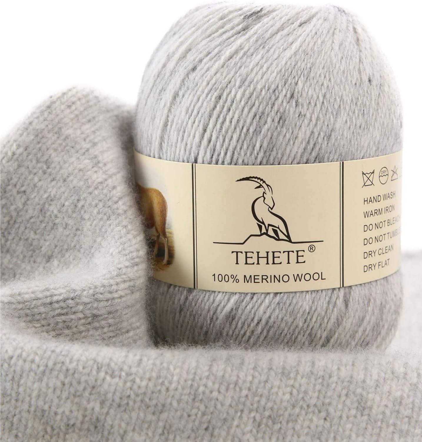 TEHETE 100% Merino Wool Yarn for Knitting and Crochet 3ply 50g 250m Soft and Luxurious -Light Grey, 1 Pezzi