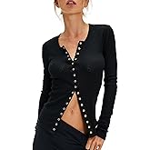 Bicondo Long Sleeve Button Down Shirts for Women Cute Tops Fall Cardigan Sweater Waflle Knit Tops