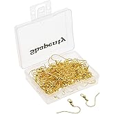 Shapenty Surgical Brass Ball Coil Fish Earring Hooks Clasp Hypo-allergenic Ear Wire Bead Connector Hooks with Large Loop for DIY Jewelry Finding Making, 100PCS/50Pairs (Gold)