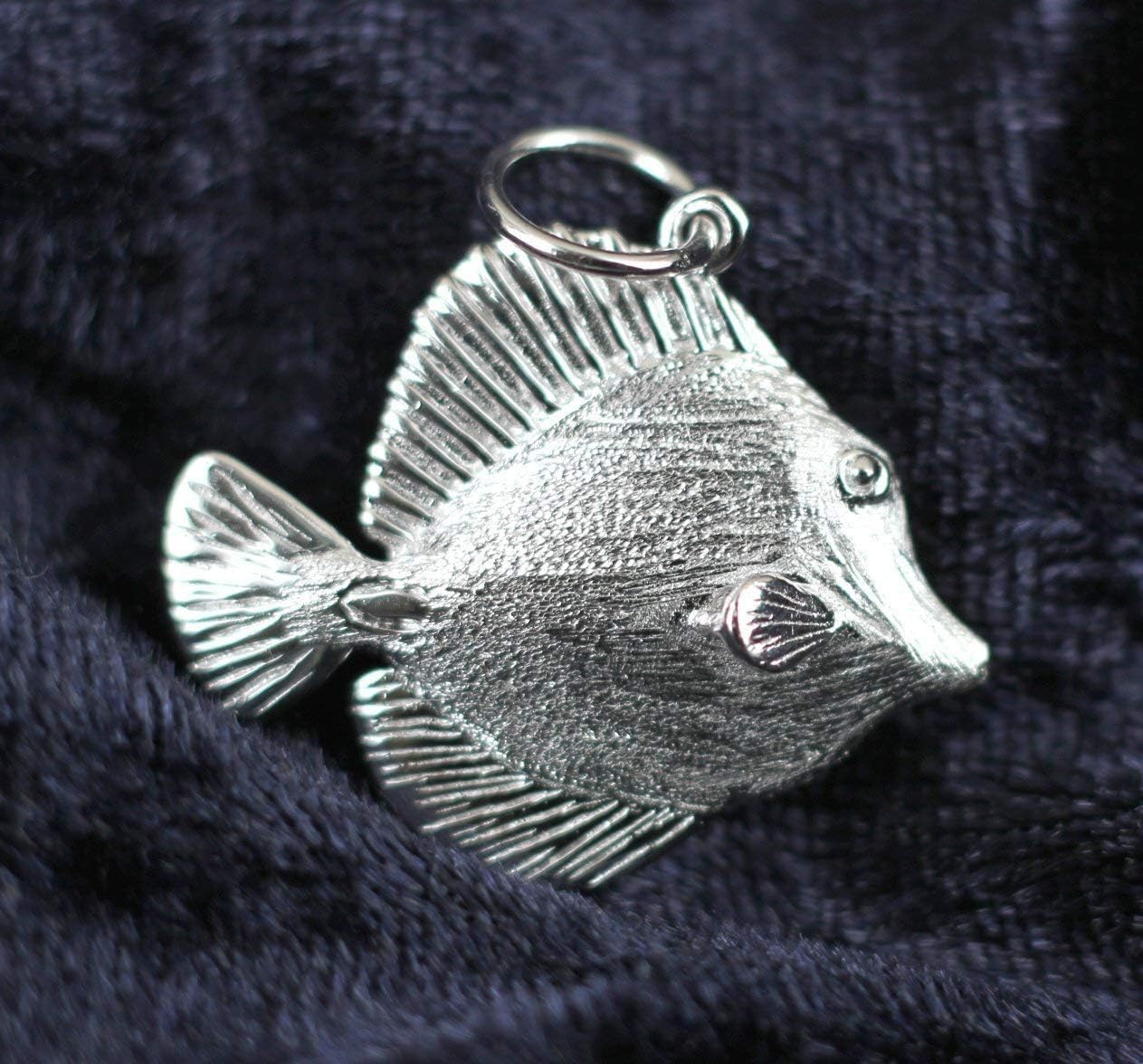 Sterling Silver Rhodium Plated 3D Yellow Tang Fish Pendant Necklace